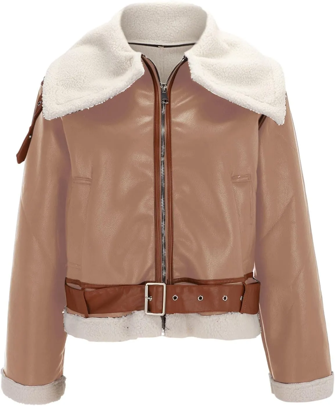 JOFOW Womens Suede Jackets Parka Lapel Fleece Collar Belted Flannel Lined Warm Loose Fashion Coats Plus Size XXL