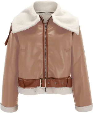 JOFOW Womens Suede Jackets Parka Lapel Fleece Collar Belted Flannel Lined Warm Loose Fashion Coats Plus Size XXL