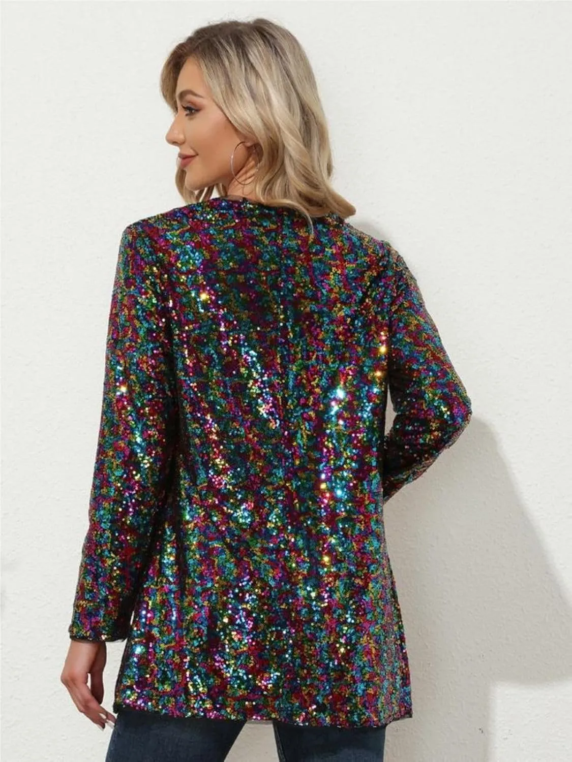 KANCY KOLE Women's Sequin Jacket Open Front Sparkly Jacket Blazer Casual Long Sleeve Cardigan Coat S-XXL