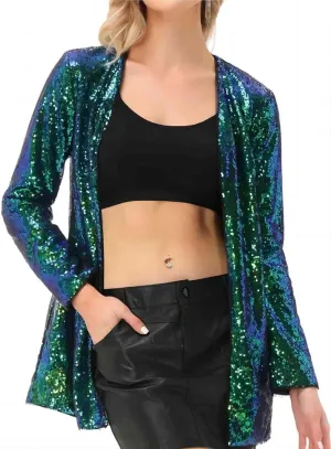 KANCY KOLE Women's Sequin Jacket Open Front Sparkly Jacket Blazer Casual Long Sleeve Cardigan Coat S-XXL