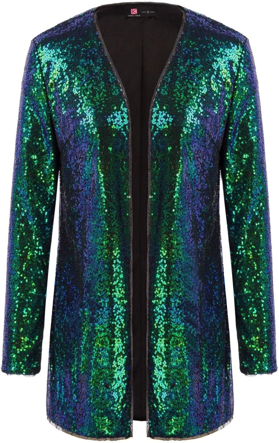 KANCY KOLE Women's Sequin Jacket Open Front Sparkly Jacket Blazer Casual Long Sleeve Cardigan Coat S-XXL