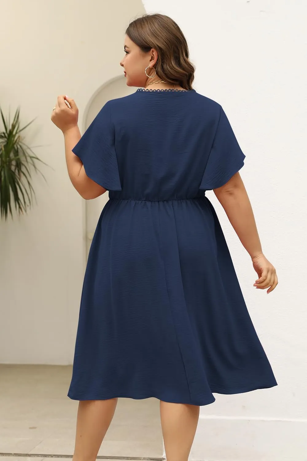Keluummi Plus Size Dresses for Curvy Women, Summer Casual Midi Dress with Empire Waist and Pocket