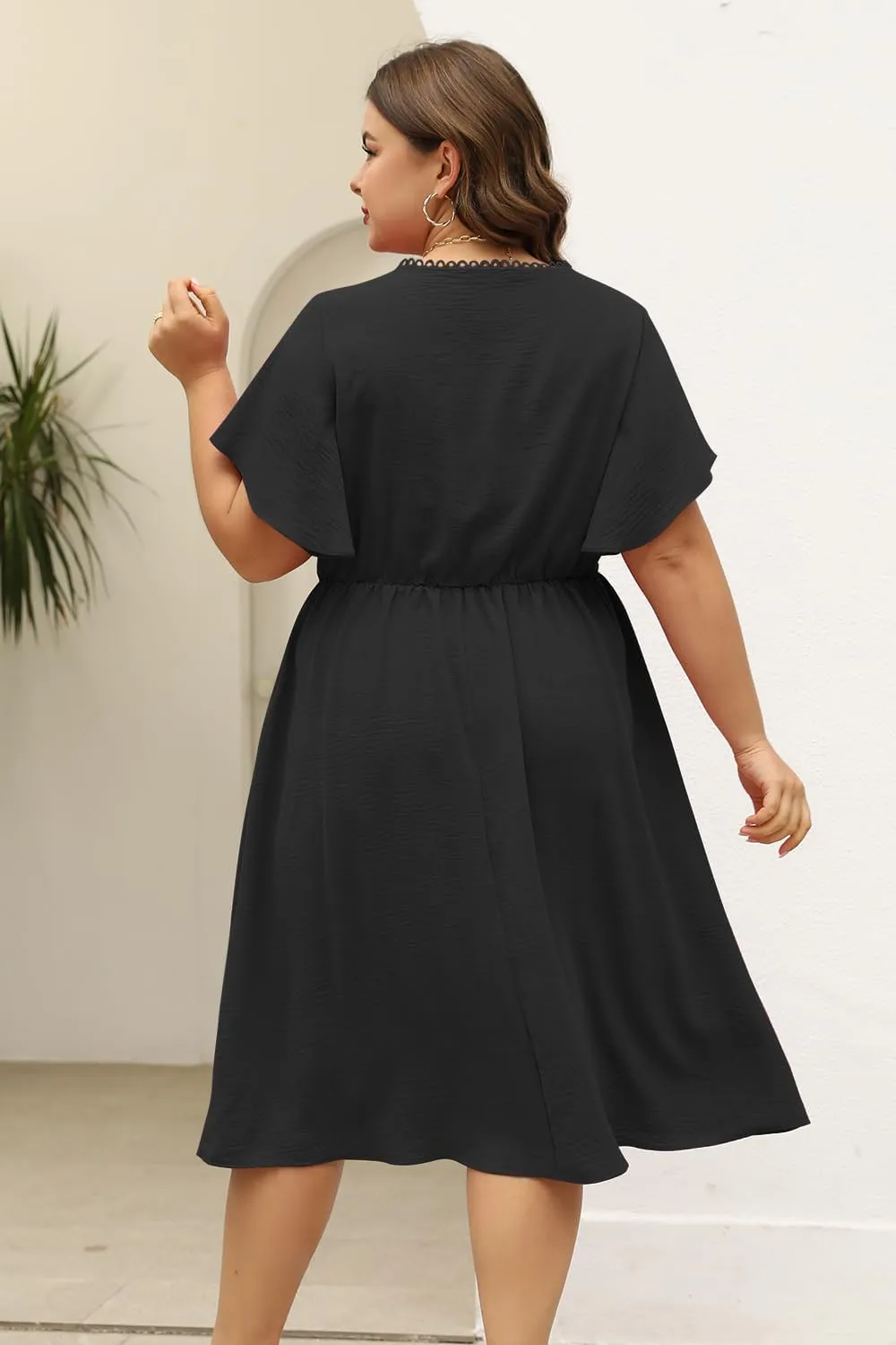 Keluummi Plus Size Dresses for Curvy Women, Summer Casual Midi Dress with Empire Waist and Pocket