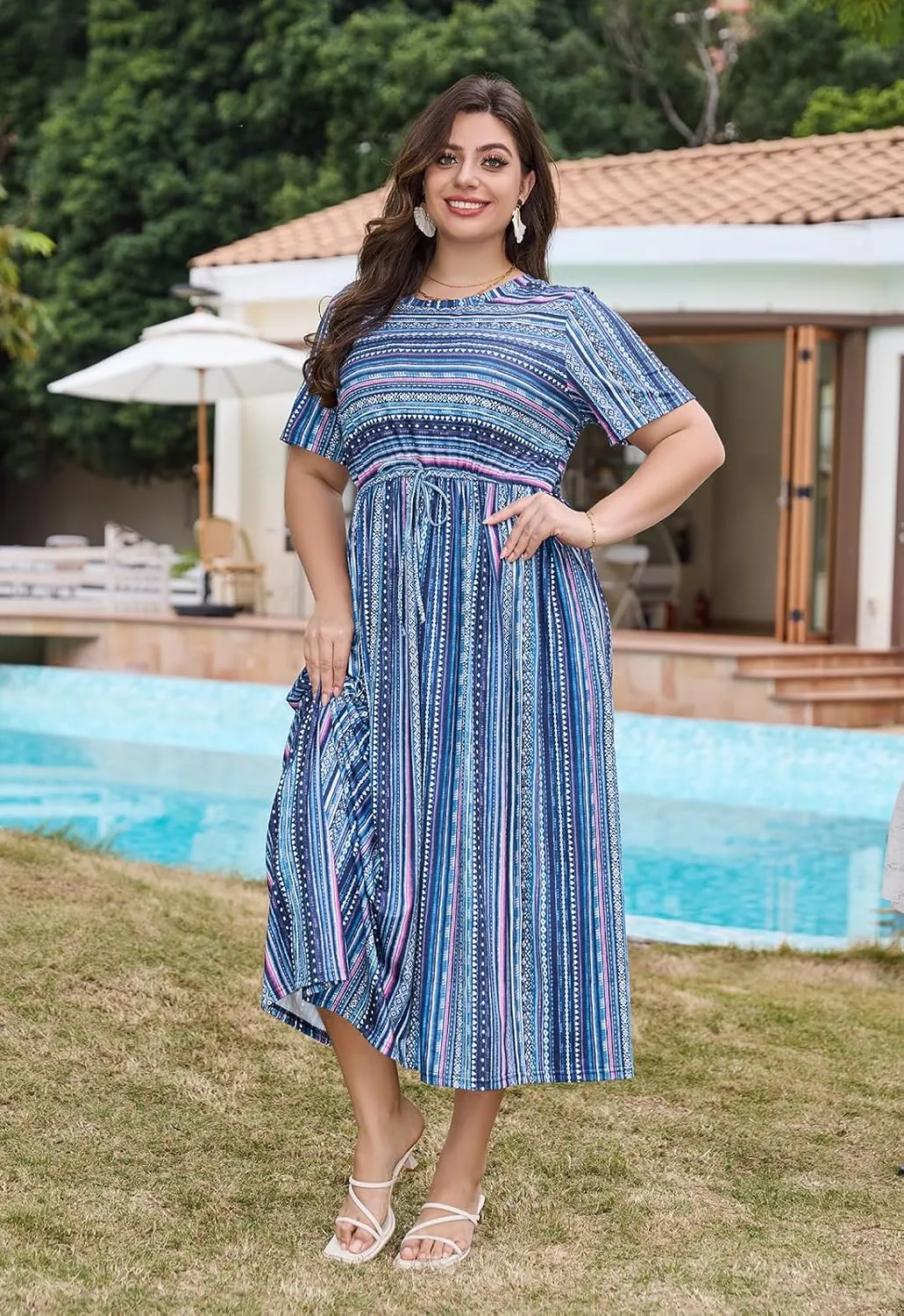 Keluummi Plus Size Summer Maxi Dresses for Curvy Women, Casual Floral Long Wedding Guest Sundress with Pockets