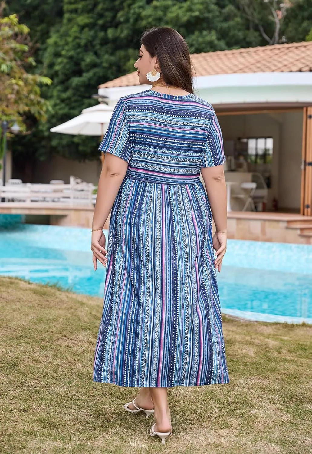 Keluummi Plus Size Summer Maxi Dresses for Curvy Women, Casual Floral Long Wedding Guest Sundress with Pockets
