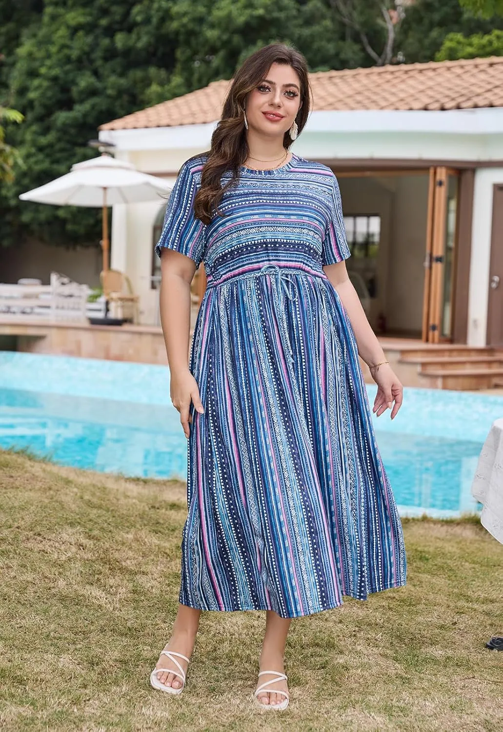 Keluummi Plus Size Summer Maxi Dresses for Curvy Women, Casual Floral Long Wedding Guest Sundress with Pockets