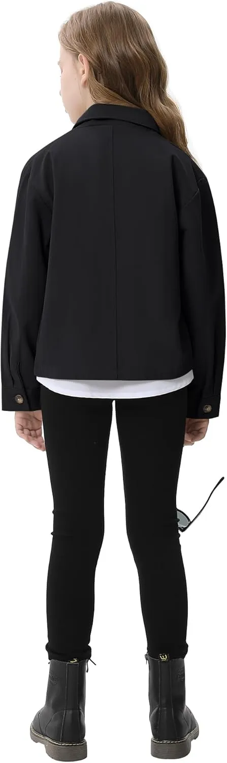 Kids Girls Outwear Jacket Hooded Lightweight Button Down Trench Coat Waterproof Active Windbreaker