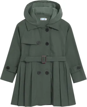 Kids Girls Outwear Jacket Hooded Lightweight Button Down Trench Coat Waterproof Active Windbreaker