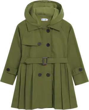 Kids Girls Outwear Jacket Hooded Lightweight Button Down Trench Coat Waterproof Active Windbreaker