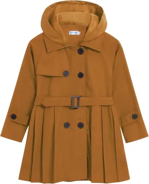 Kids Girls Outwear Jacket Hooded Lightweight Button Down Trench Coat Waterproof Active Windbreaker