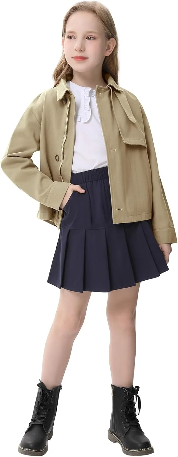Kids Girls Outwear Jacket Hooded Lightweight Button Down Trench Coat Waterproof Active Windbreaker