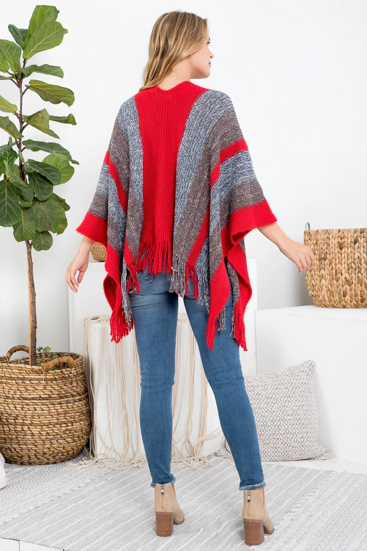 KNIT STRIPE FRINGE RUANA KIMONO (NOW $3.75 ONLY!)