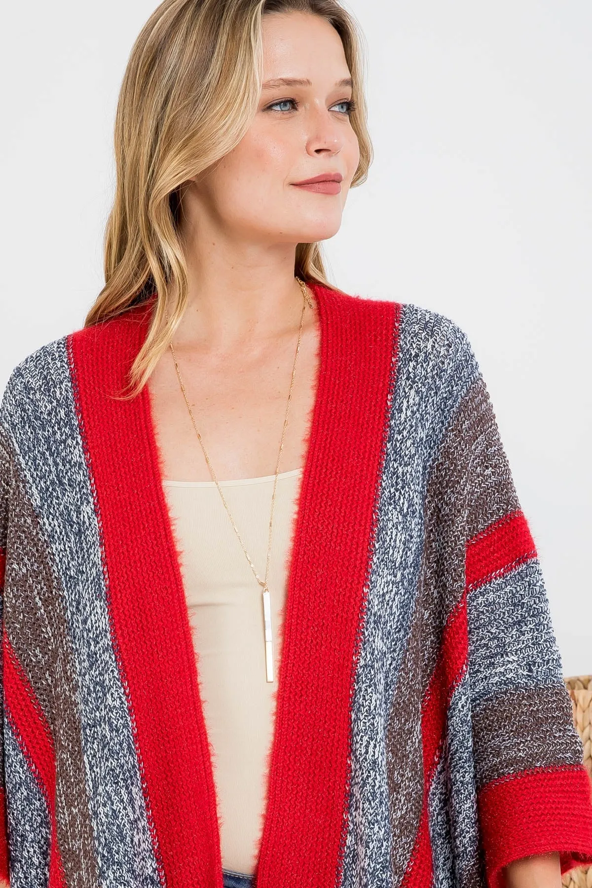 KNIT STRIPE FRINGE RUANA KIMONO (NOW $3.75 ONLY!)