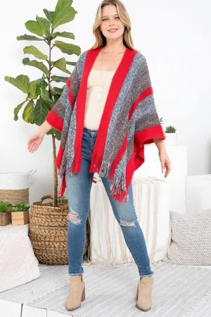 KNIT STRIPE FRINGE RUANA KIMONO (NOW $3.75 ONLY!)