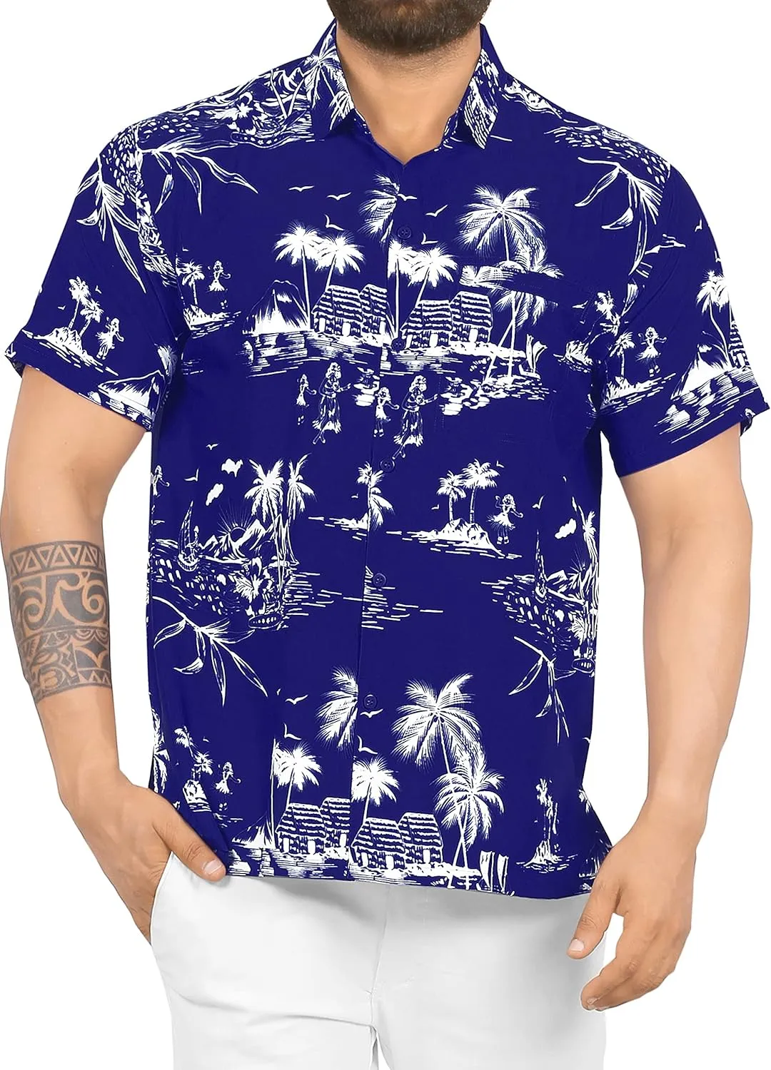 LA LEELA Men's Hawaii Shirt Button Down Cruise