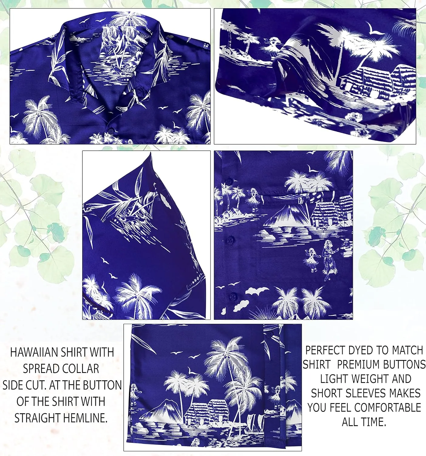 LA LEELA Men's Hawaii Shirt Button Down Cruise
