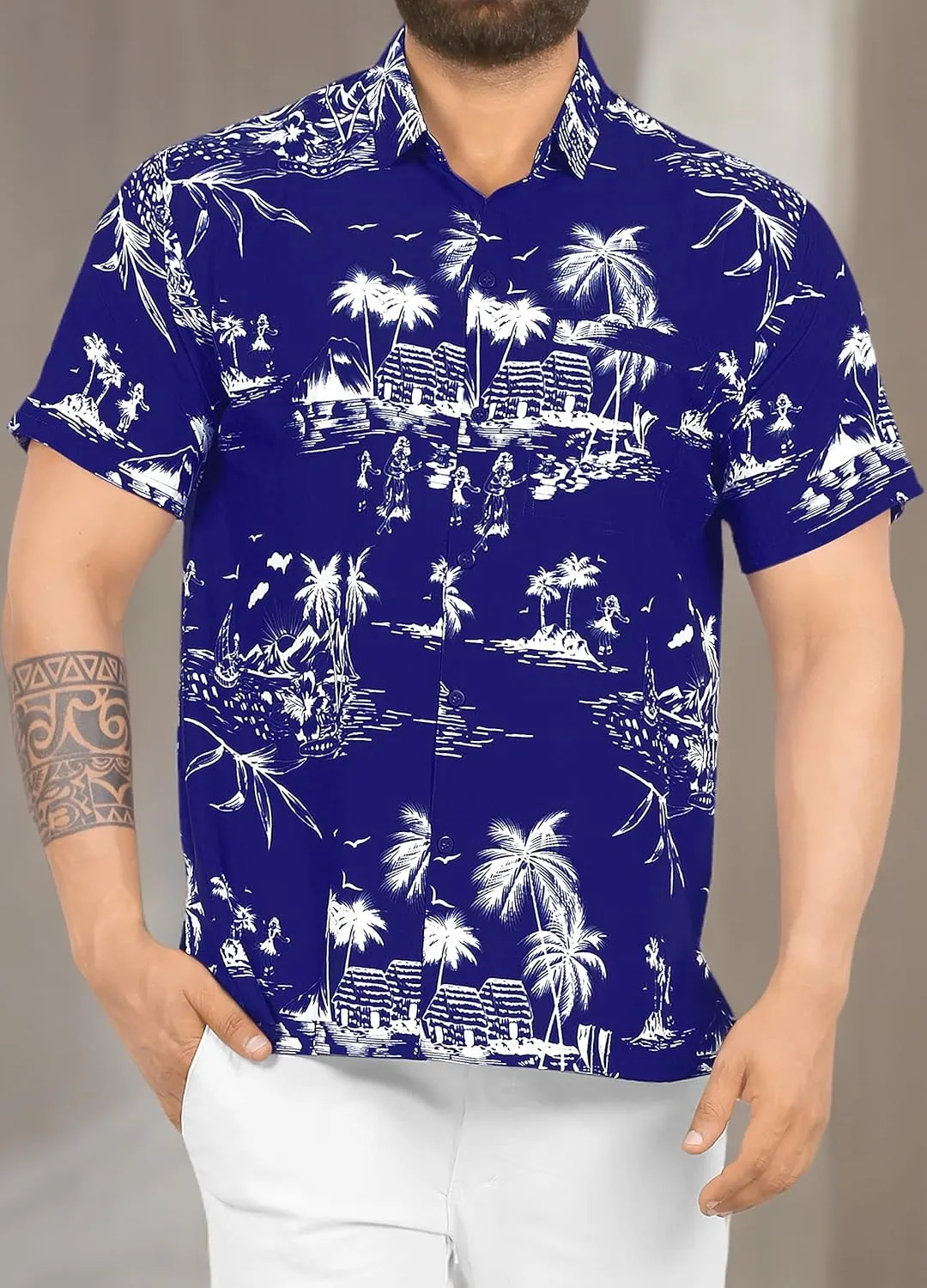 LA LEELA Men's Hawaii Shirt Button Down Cruise