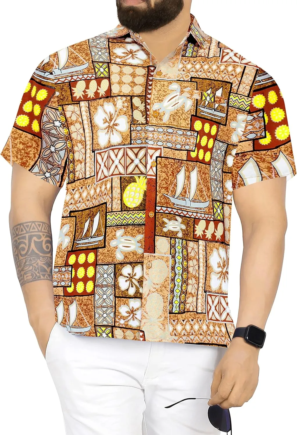 LA LEELA Men's Hawaiian Shirt Holiday