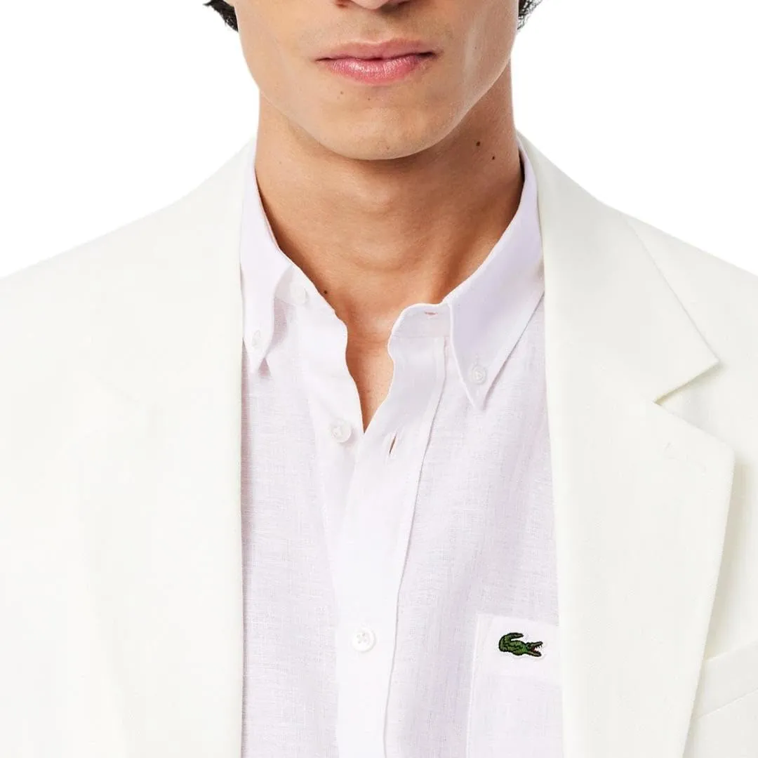 Lacoste Men's Short Sleeve Regular Fit Linen Button Down Shirt with Front Pocket