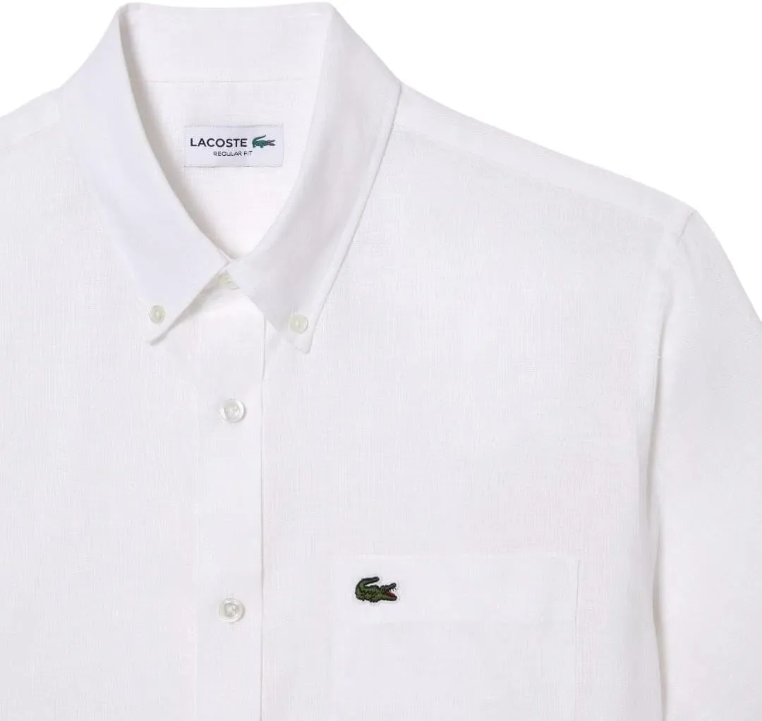 Lacoste Men's Short Sleeve Regular Fit Linen Button Down Shirt with Front Pocket