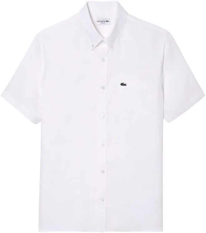 Lacoste Men's Short Sleeve Regular Fit Linen Button Down Shirt with Front Pocket