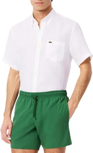 Lacoste Men's Short Sleeve Regular Fit Linen Button Down Shirt with Front Pocket