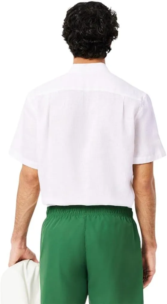 Lacoste Men's Short Sleeve Regular Fit Linen Button Down Shirt with Front Pocket
