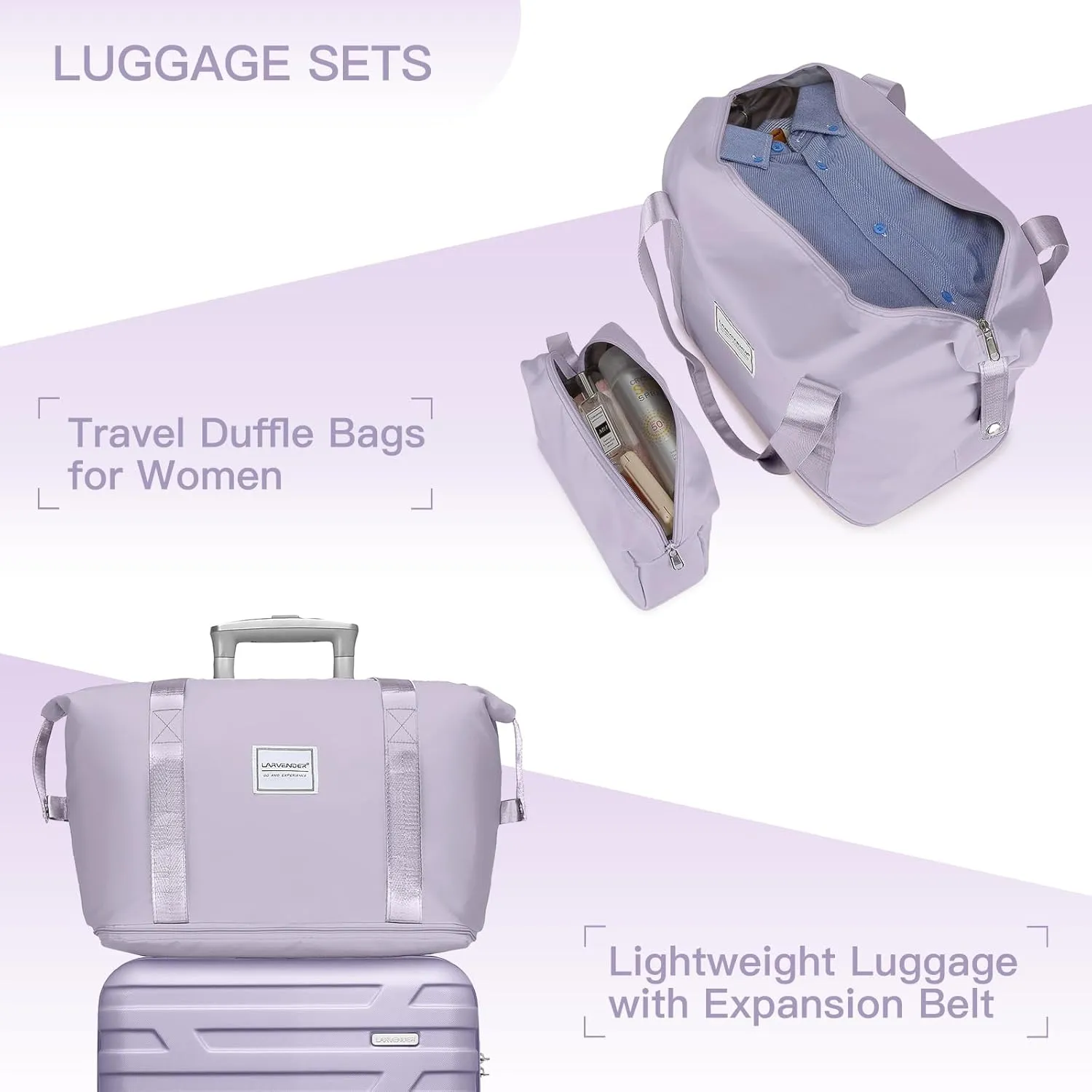 LARVENDER Luggage Sets 3 Piece, Hardside 20 Inch Carry on Luggage Airline Approved Suitcase Set with Spinner Wheels TSA Lock, Lightweight Rolling Suitcase for Men and Women, Lavender