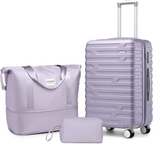 LARVENDER Luggage Sets 3 Piece, Hardside 20 Inch Carry on Luggage Airline Approved Suitcase Set with Spinner Wheels TSA Lock, Lightweight Rolling Suitcase for Men and Women, Lavender