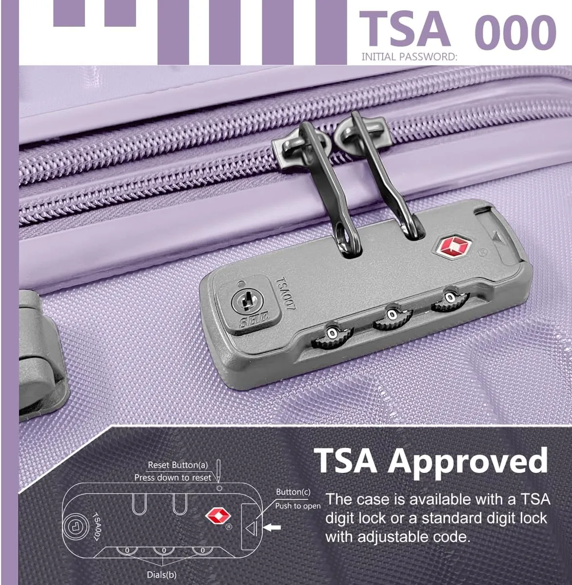 LARVENDER Luggage Sets 3 Piece, Hardside 20 Inch Carry on Luggage Airline Approved Suitcase Set with Spinner Wheels TSA Lock, Lightweight Rolling Suitcase for Men and Women, Lavender