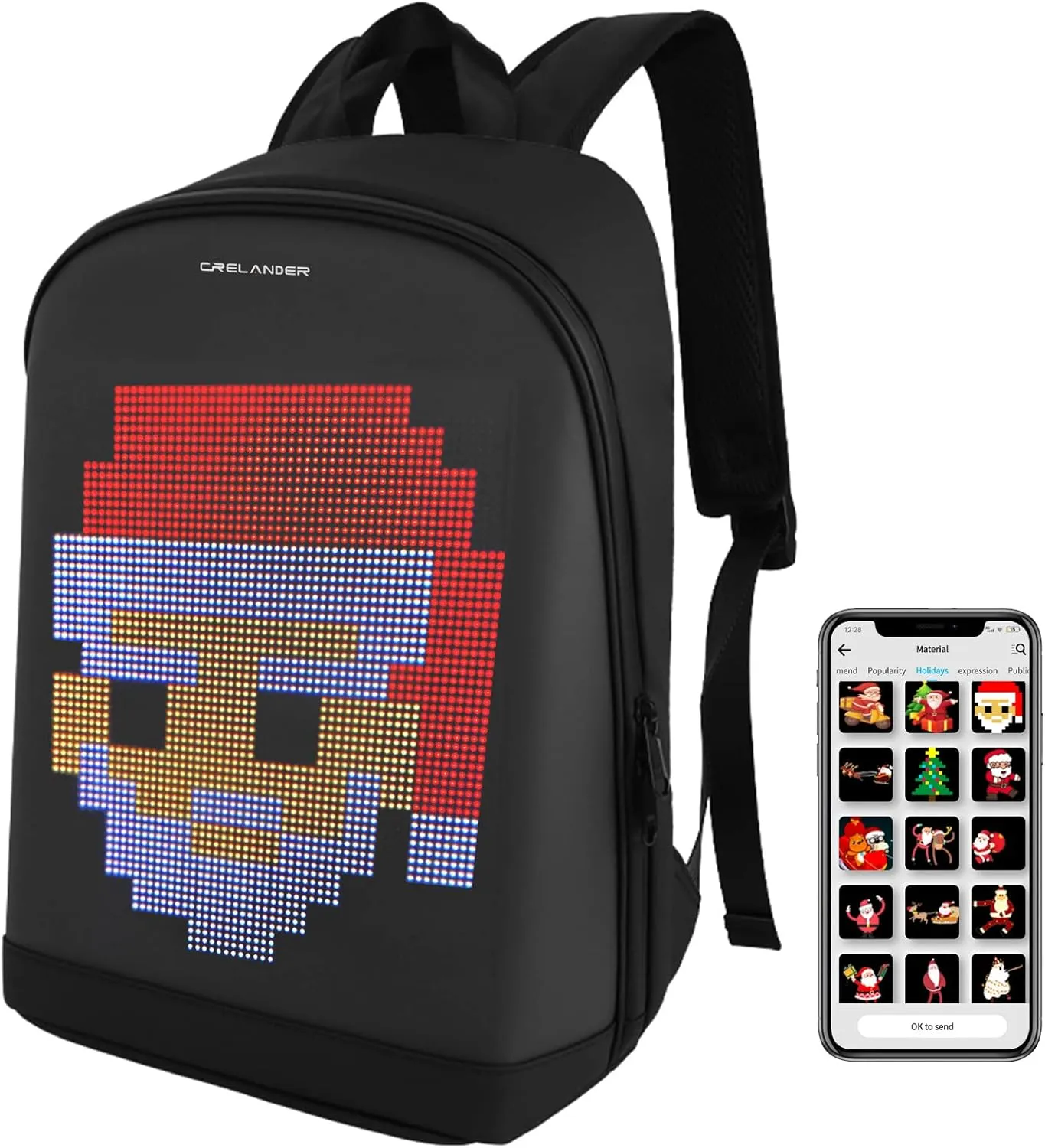 LED Backpack, 17 inch Laptop Backpack with Programmable Screen Smart Dynamic Shoulder Luggage Bag Cycling Travel Daypack Rucksack Personalized Gifts for Men Women (Black)