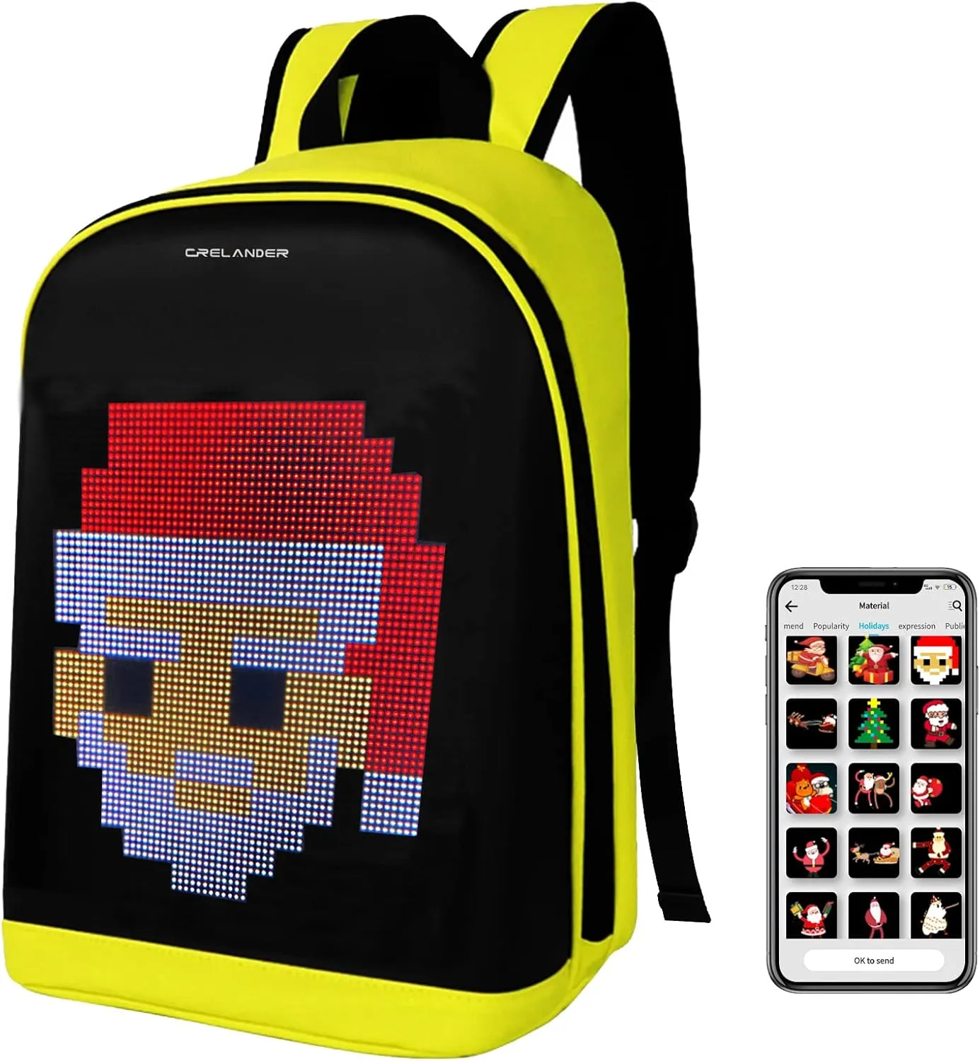 LED Backpack, 17 inch Laptop Backpack with Programmable Screen Smart Dynamic Shoulder Luggage Bag Cycling Travel Daypack Rucksack Personalized Gifts for Men Women (Yellow)