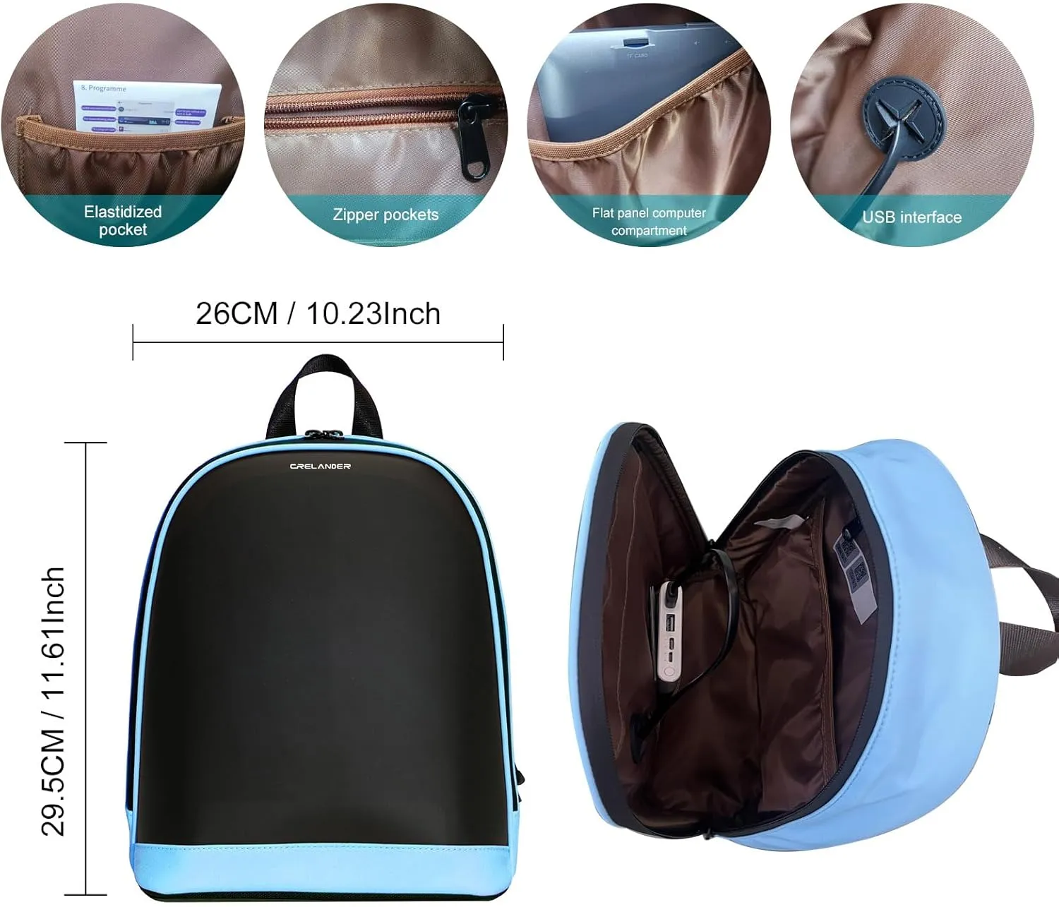 LED Backpack, Small Laptop Backpack with Programmable Screen Small Smart Dynamic Fashion Shoulder Bag for Women Daily Use Cycling Travel Daypack App Control, 12 inch (blue)