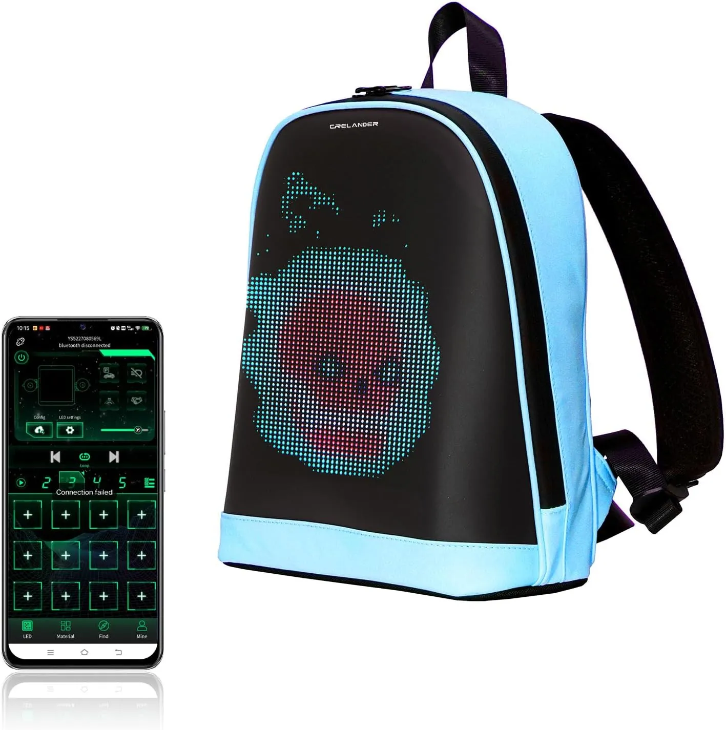 LED Backpack, Small Laptop Backpack with Programmable Screen Small Smart Dynamic Fashion Shoulder Bag for Women Daily Use Cycling Travel Daypack App Control, 12 inch (blue)