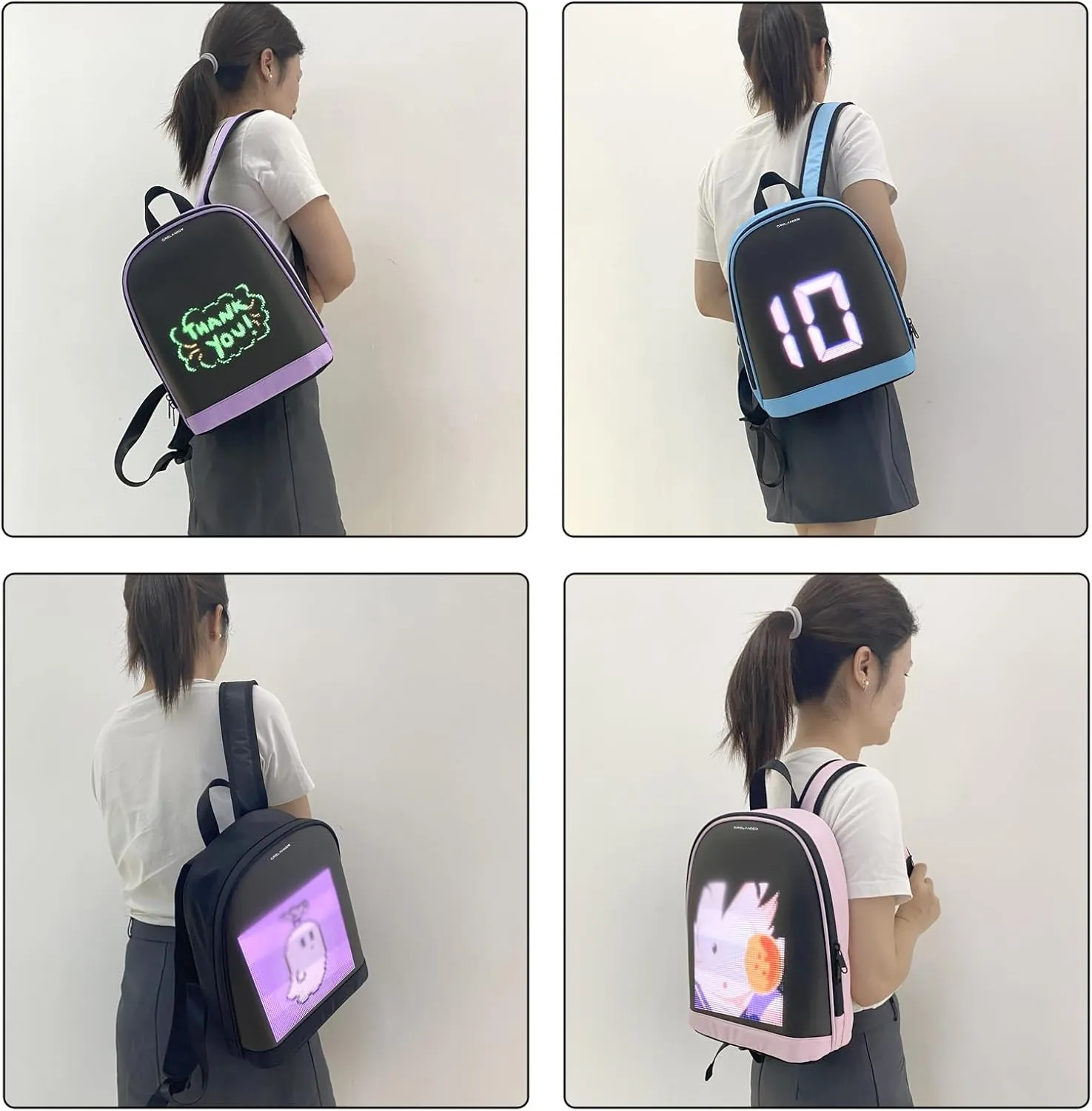 LED Backpack, Small Laptop Backpack with Programmable Screen Small Smart Dynamic Fashion Shoulder Bag for Women Daily Use Cycling Travel Daypack App Control, 12 inch (purple)
