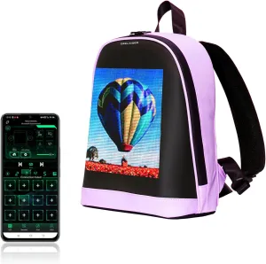 LED Backpack, Small Laptop Backpack with Programmable Screen Small Smart Dynamic Fashion Shoulder Bag for Women Daily Use Cycling Travel Daypack App Control, 12 inch (purple)