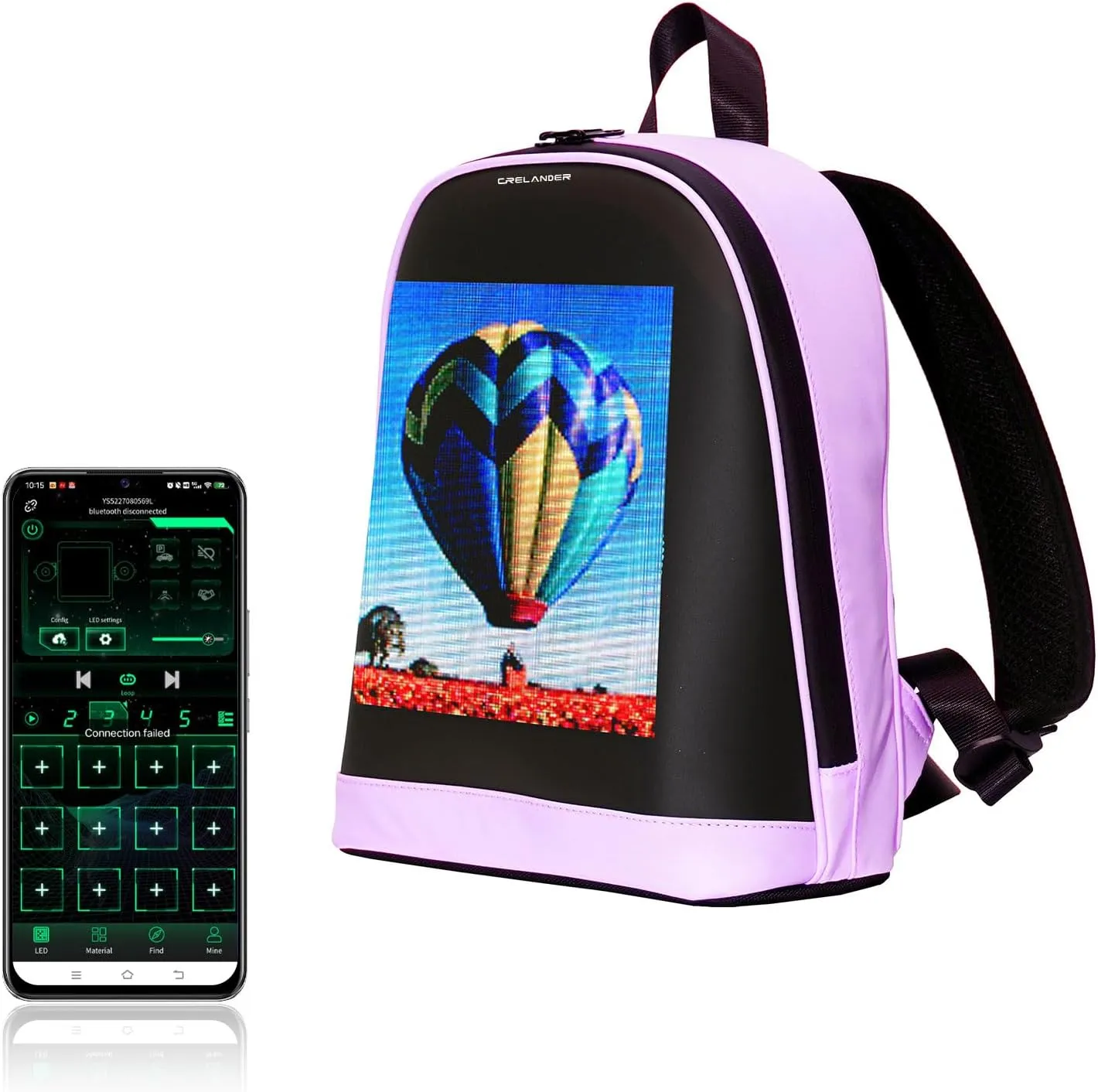 LED Backpack, Small Laptop Backpack with Programmable Screen Small Smart Dynamic Fashion Shoulder Bag for Women Daily Use Cycling Travel Daypack App Control, 12 inch (purple)