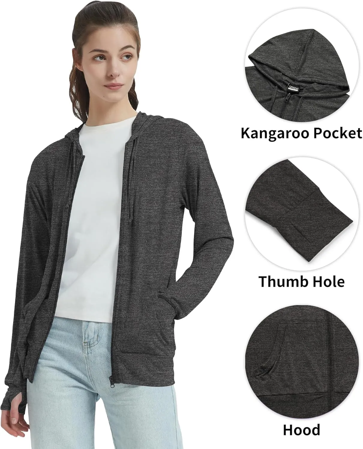 LETAOTAO Womens' Lightweight Zip Up Hoodies Stretch Thin Summer Jackets For Women