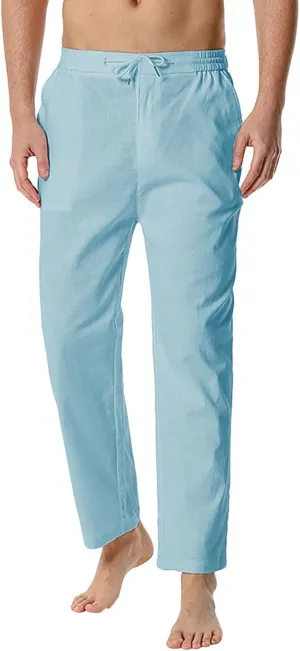 Linen Pants for Men Beach Wedding Casual Classic Elastic Waist Beach Pants Summer Lightweight Trouser with Pockets