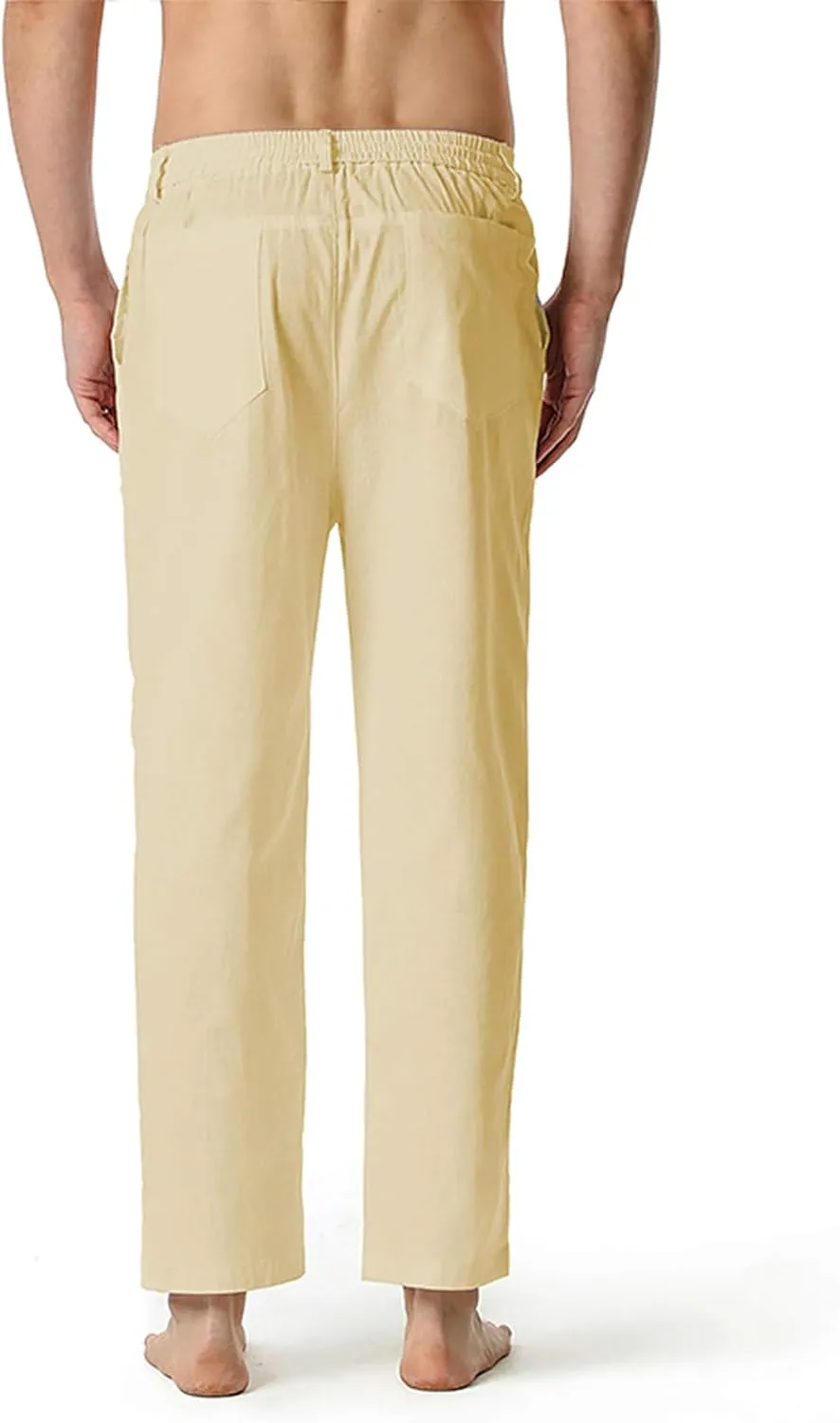 Linen Pants for Men Beach Wedding Casual Classic Elastic Waist Beach Pants Summer Lightweight Trouser with Pockets