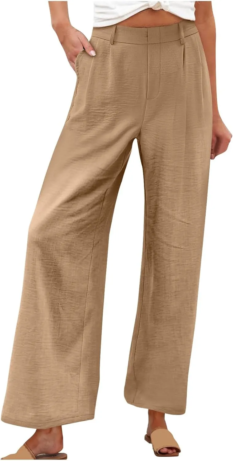 Linen Pants for Women High Waisted Wed Leg Palazzo Pants Summer Casual Lounge Trousers Trendy Vacation Outfits