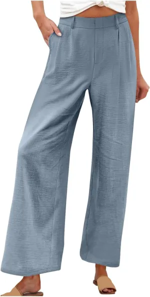 Linen Pants for Women High Waisted Wed Leg Palazzo Pants Summer Casual Lounge Trousers Trendy Vacation Outfits