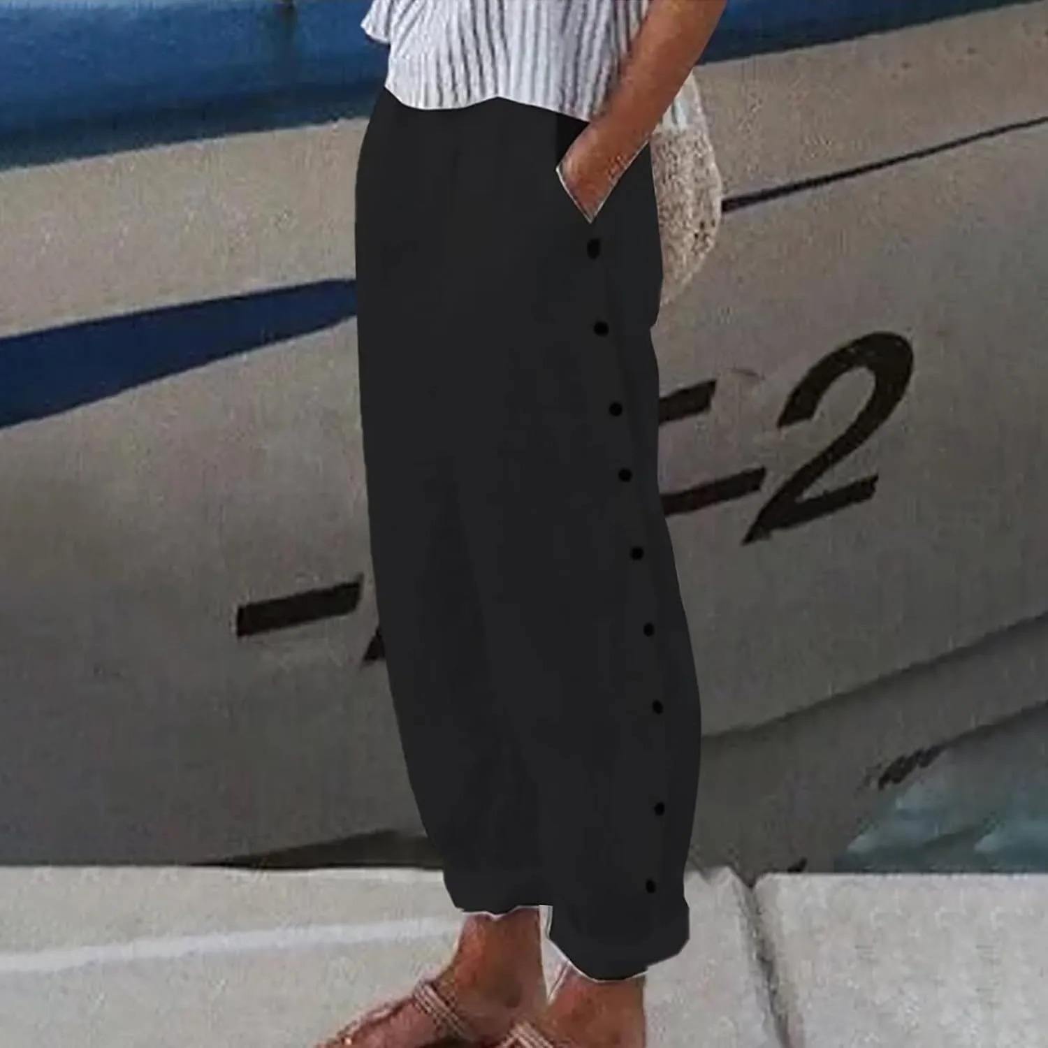Linen Pants for Women, Peasant Pants Casual Straight Leg Linen Breathable Lounge