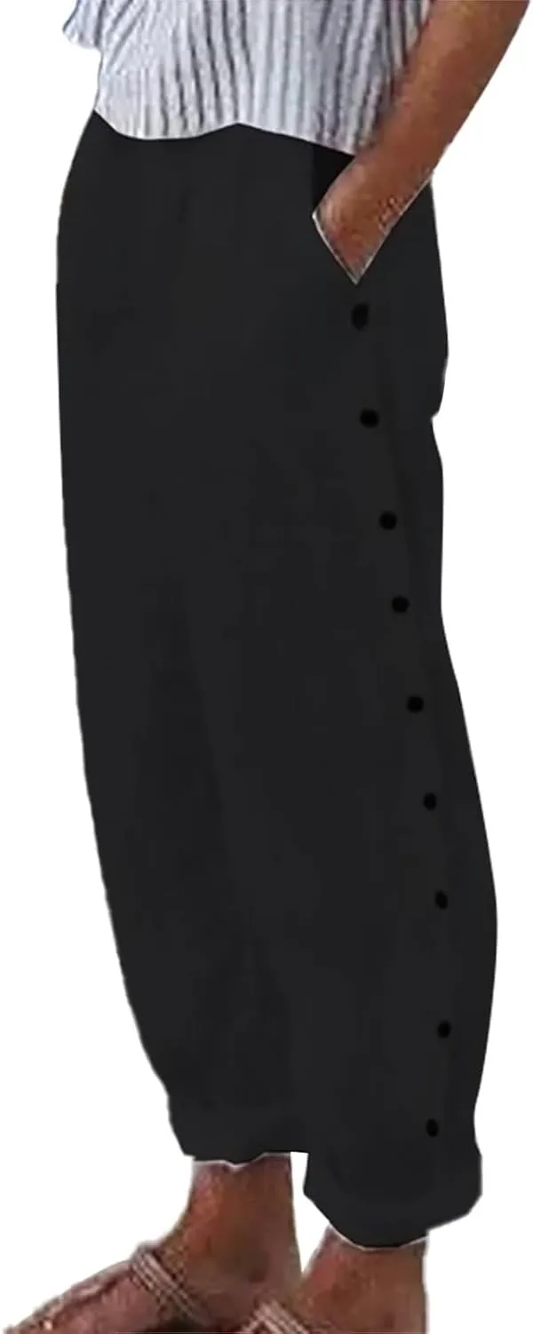 Linen Pants for Women, Peasant Pants Casual Straight Leg Linen Breathable Lounge