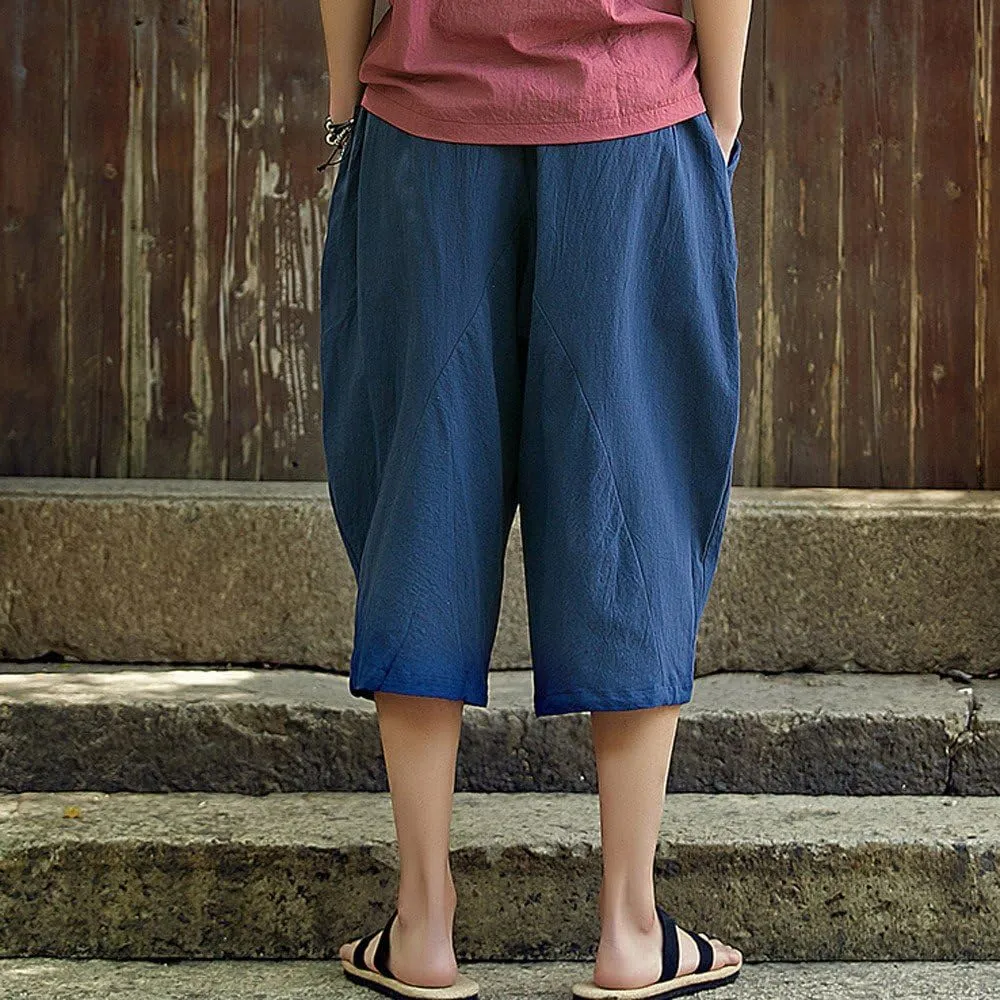 Linen Pants Men Big and Tall Classic Hippie Harem Pants Casual Lightweight Straight Leg Summer Beach Trousers