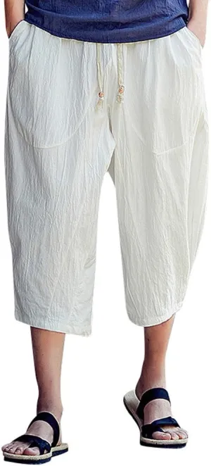 Linen Pants Men Big and Tall Classic Hippie Harem Pants Casual Lightweight Straight Leg Summer Beach Trousers