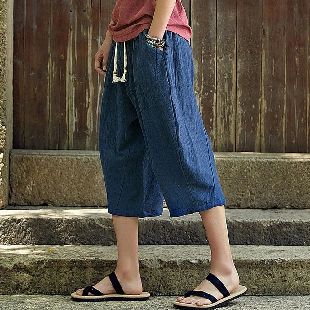 Linen Pants Men Big and Tall Classic Hippie Harem Pants Casual Lightweight Straight Leg Summer Beach Trousers