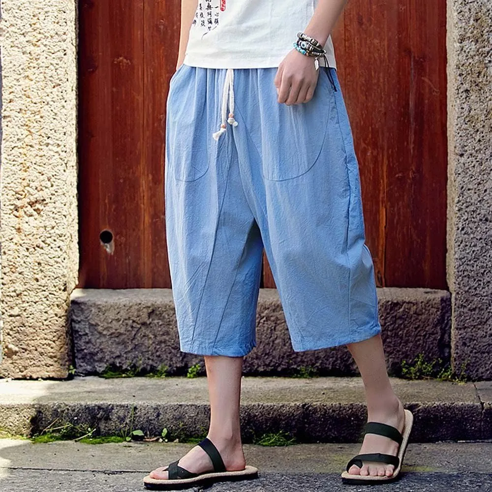 Linen Pants Men Big and Tall Classic Hippie Harem Pants Casual Lightweight Straight Leg Summer Beach Trousers