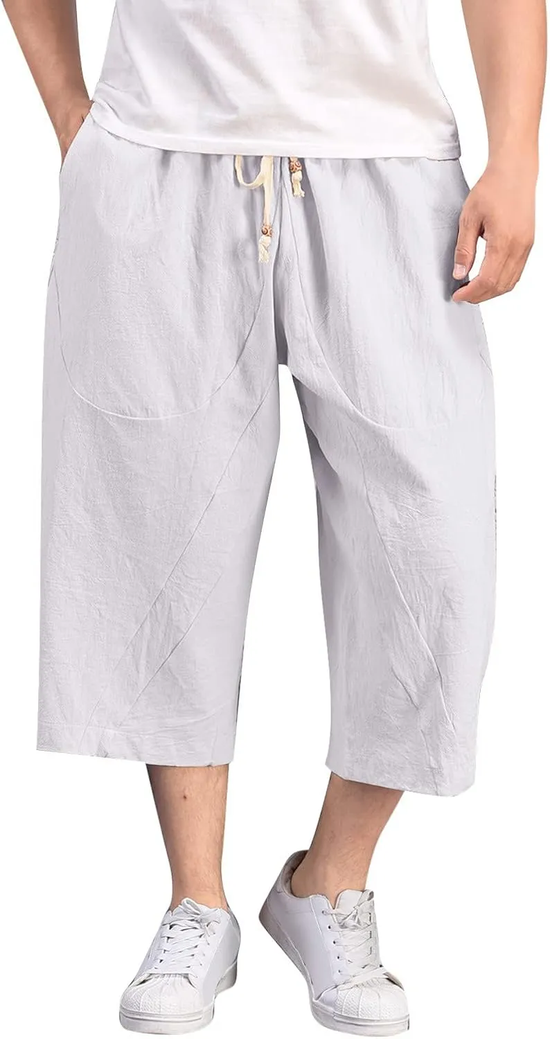 Linen Pants Men Big and Tall Elastic Waist Lounge Hip Hop Harem Pants Summer Casual Straight Leg Dress Trousers