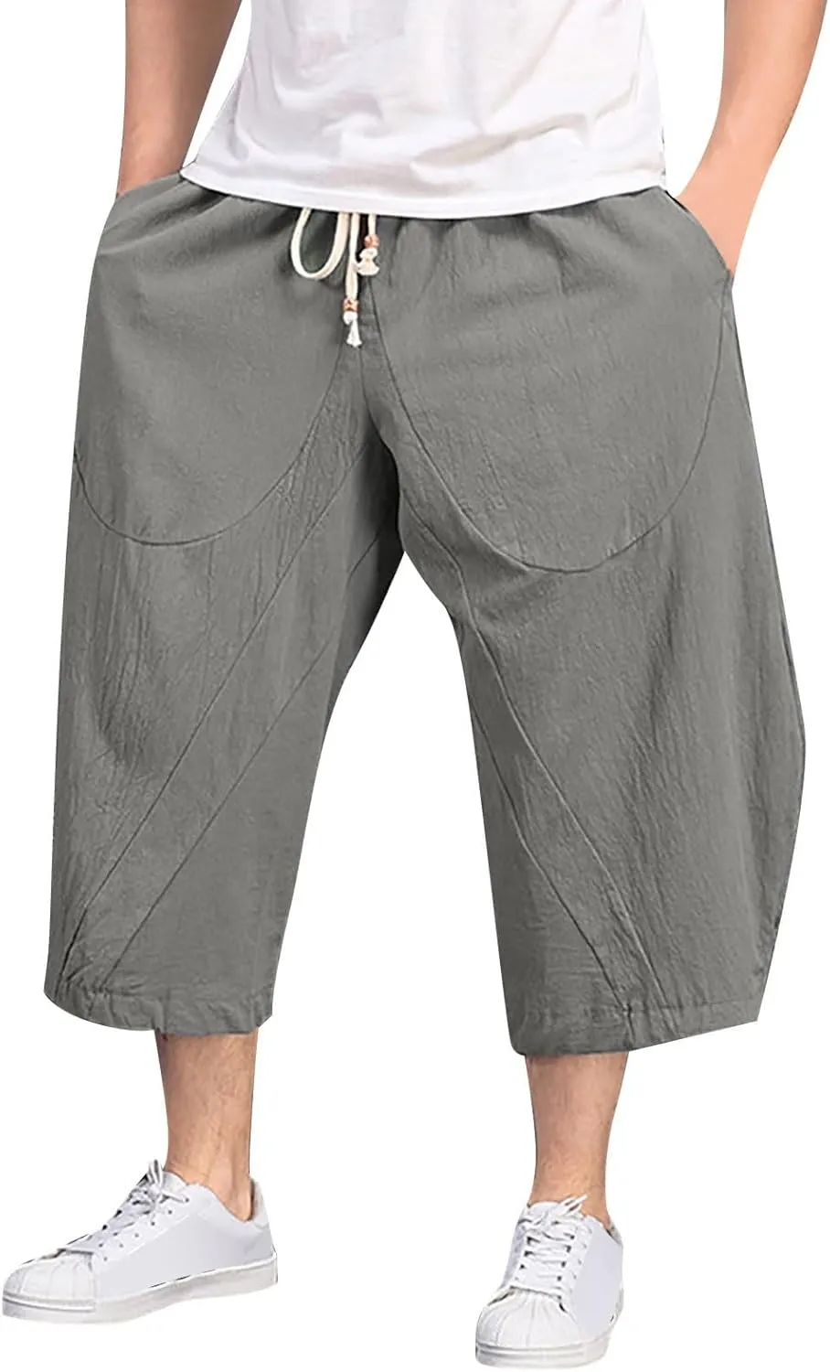 Linen Pants Men Big and Tall Elastic Waist Lounge Hip Hop Harem Pants Summer Casual Straight Leg Dress Trousers